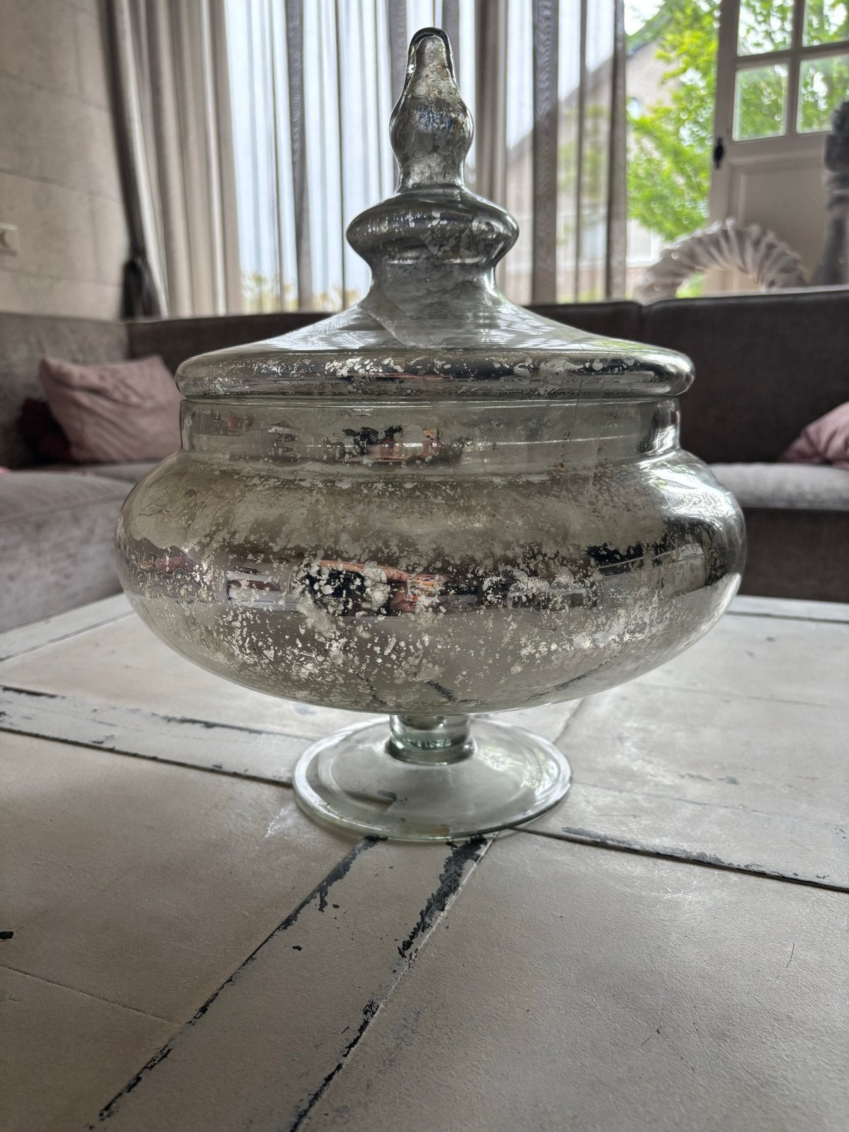 Riverdale Glazen Stolp met Deksel - Zilveren Look, Ophalen, Glas, Zilver, Landelijk