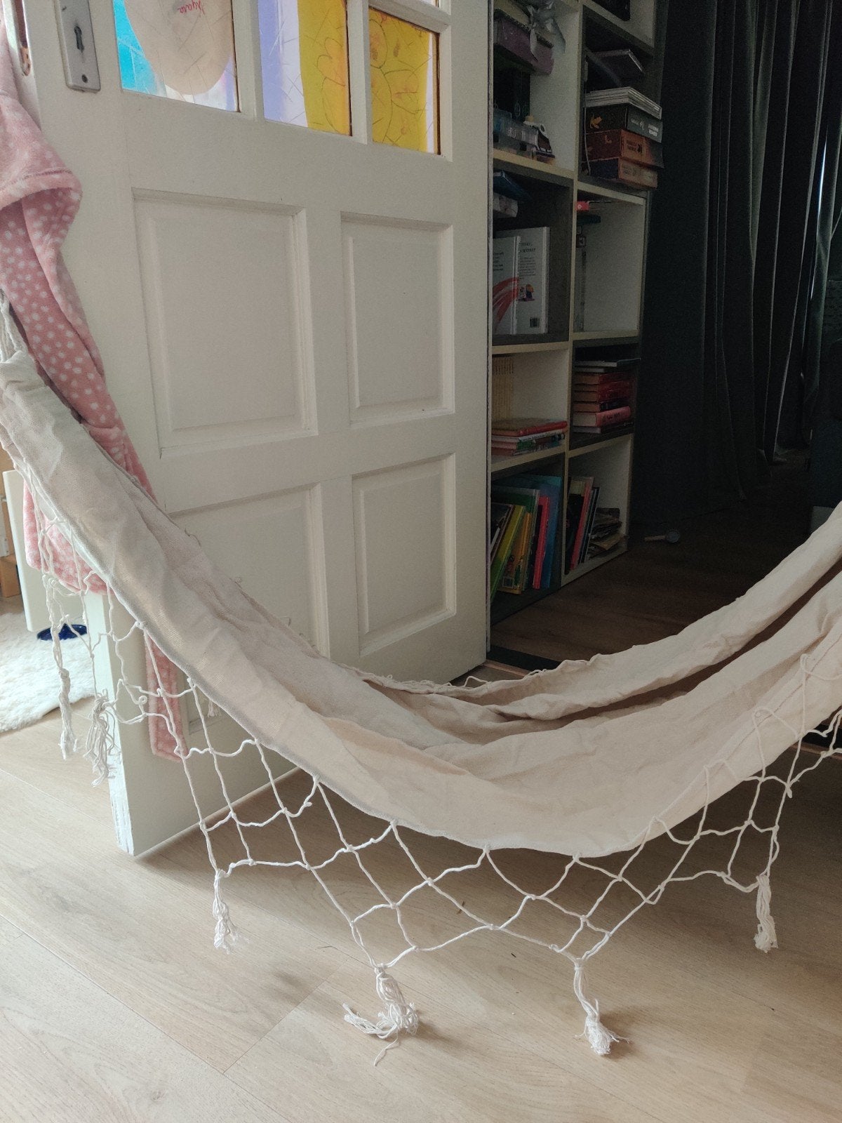 Nieuwe 1-persoons gerecycled hangmat off-white Ibiza style, Opvouwbaar, Nieuw, Ophalen of Verzenden, Eenpersoons