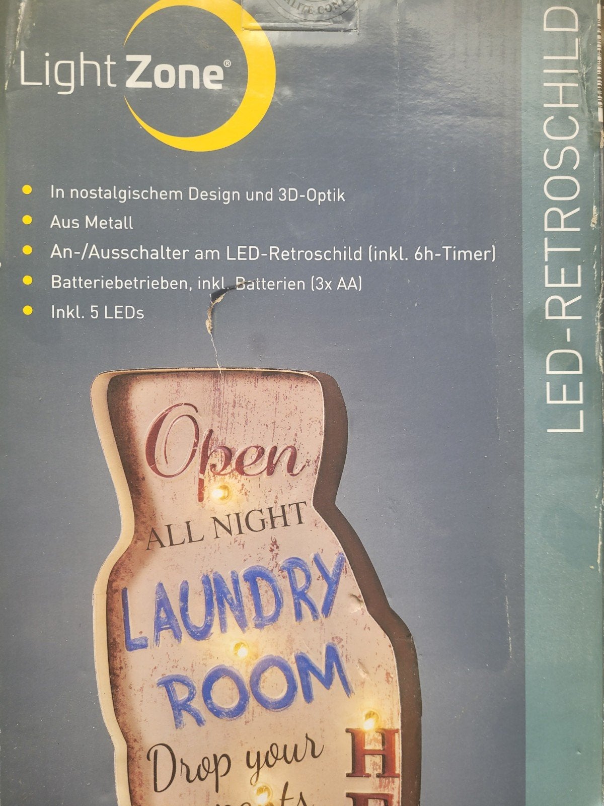 Light Zone LED-Retroschild "Laundry Room", Vintage, Meerkleurig, Nieuw, Ophalen of Verzenden