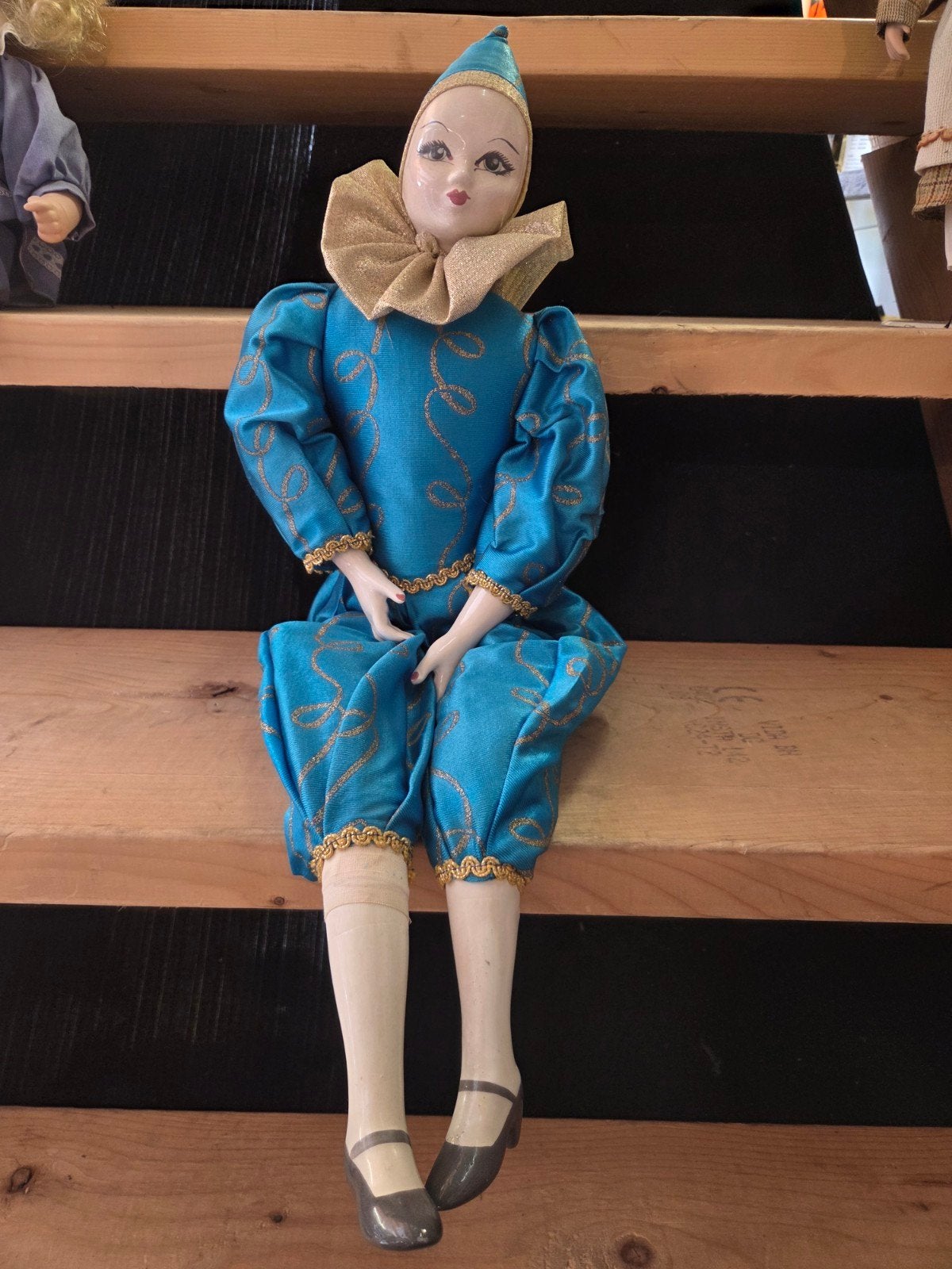 Vintage porseleinen Harlekijn pop of clown pop, Verzamelen, Ophalen, Gebruikt, Pop