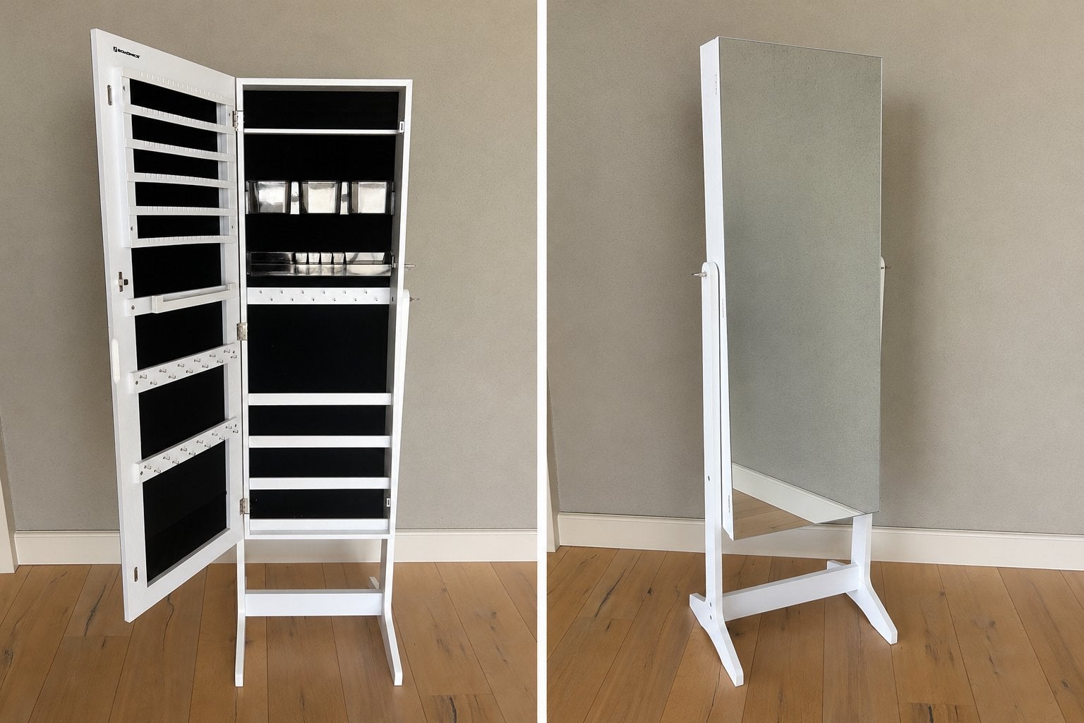 Witte spiegel sieradenkast met opbergruimte, Ophalen, Minder dan 50 cm, 100 tot 150 cm, Zo goed als nieuw