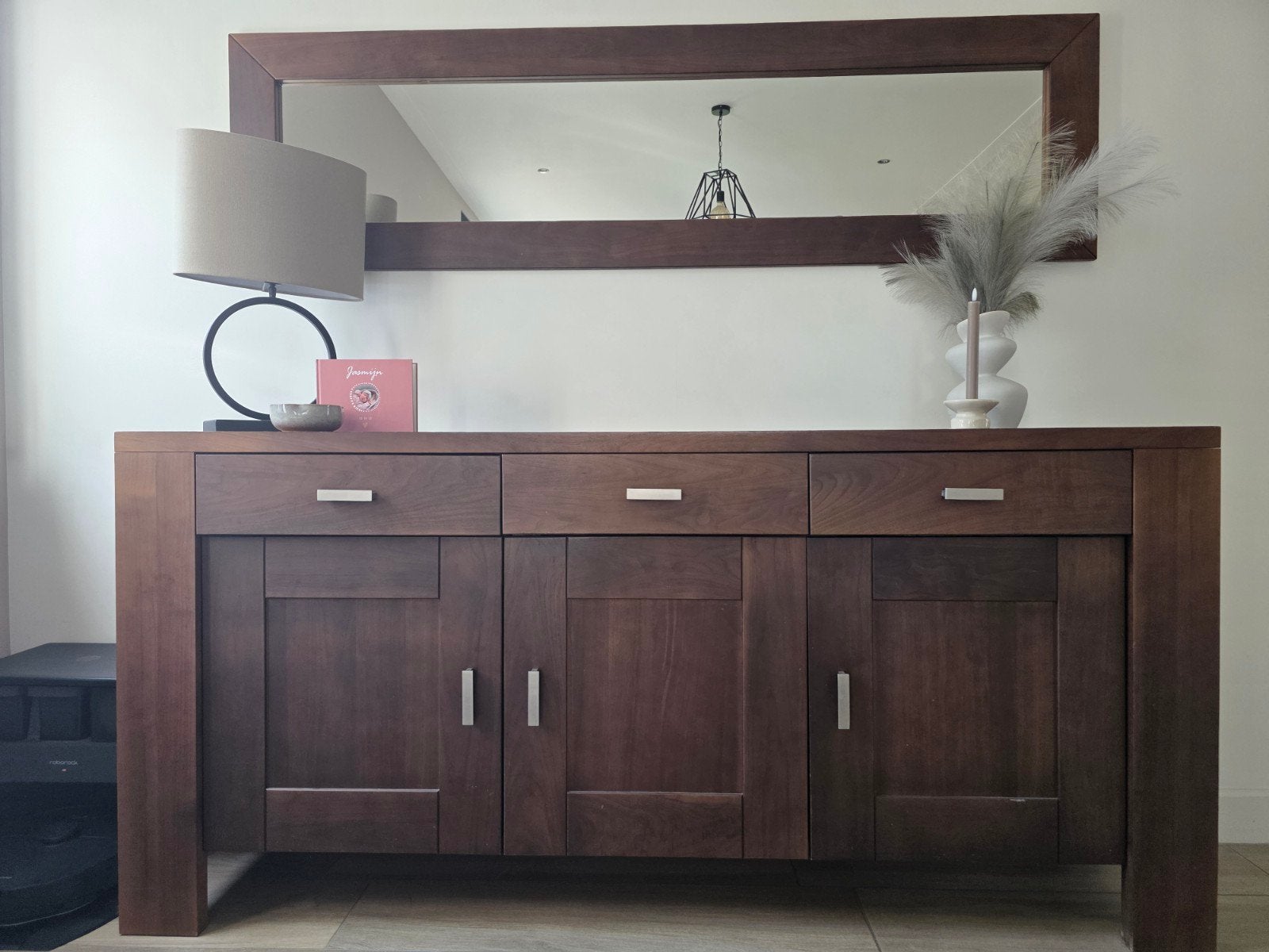Stijlvol dressoir met 3 laden en 3 deuren en spiegel, Ophalen, Met lade(s), Zo goed als nieuw, 200 cm of meer