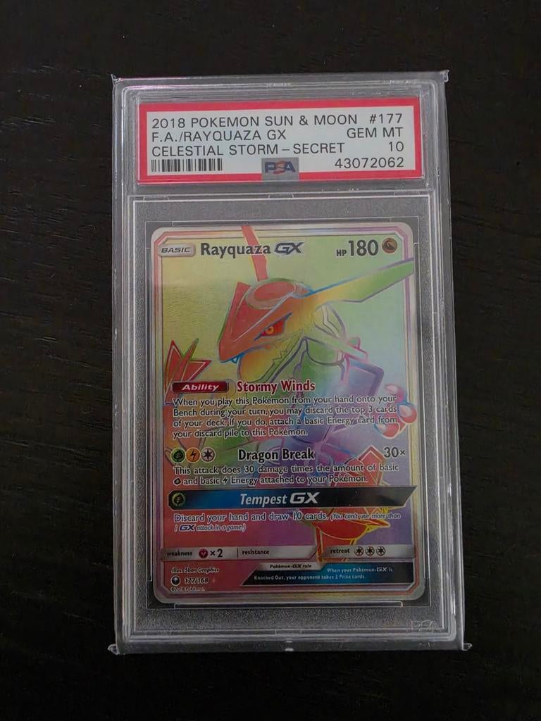 Rayquaza GX #177 PSA 10 - Celestial Storm Secret Rare, Ophalen of Verzenden, Nieuw, Losse kaart, Foil
