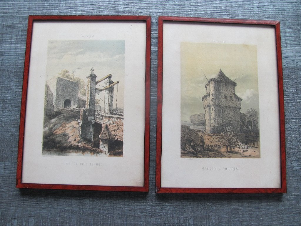 Maastricht - 2 gravures - Maestricht, 1800 - 1899, Stadsgezicht, Handgekleurd, Ophalen of Verzenden