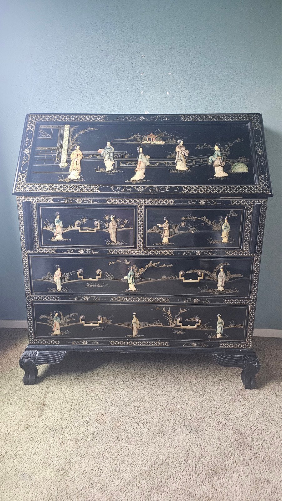 Antiek Chinees secretaire met parelmoer inleg, Ophalen
