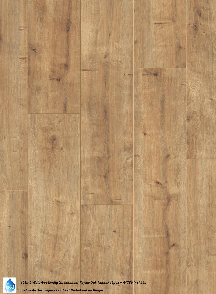 103m2 Waterbestendig laminaat Taylor Oak Natural 42pak=€1750, Bruin, 75 m² of meer, Nieuw, Ophalen of Verzenden