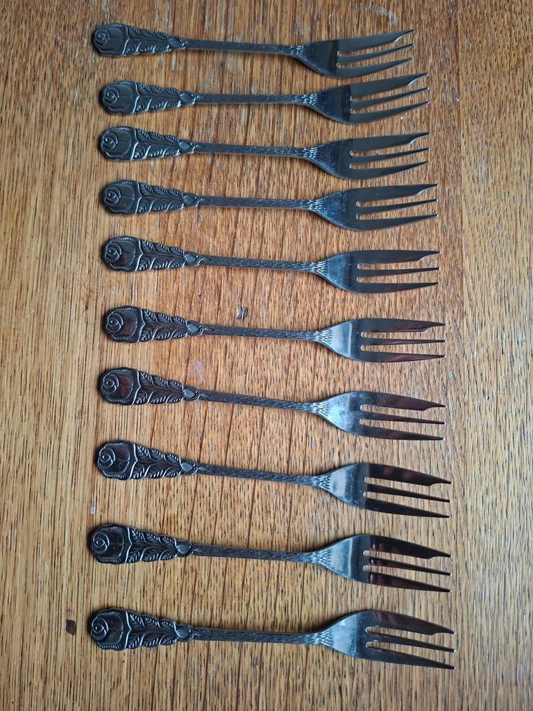 Set van 10 vintage gebaksvorkjes, Ophalen of Verzenden