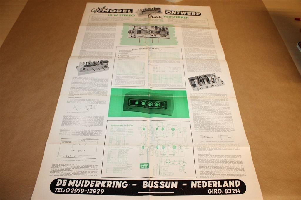 Model Ontwerp Duette versterker - Muiderkring - Ca 1955, Boeken, Techniek, Zo goed als nieuw, Bouwkunde, Ophalen of Verzenden