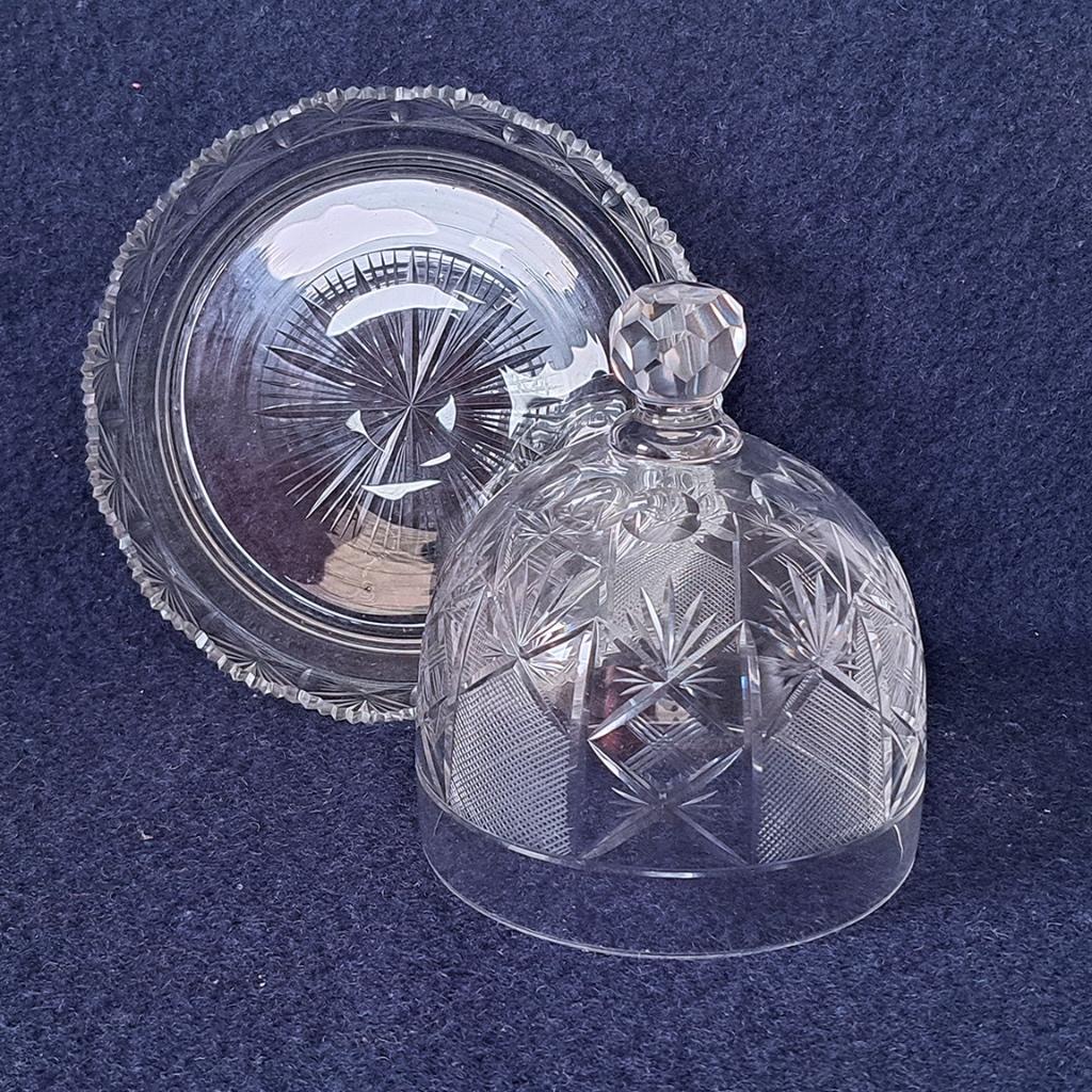 Antieke geëtste waaierkristallen cloche/stolp, Ophalen