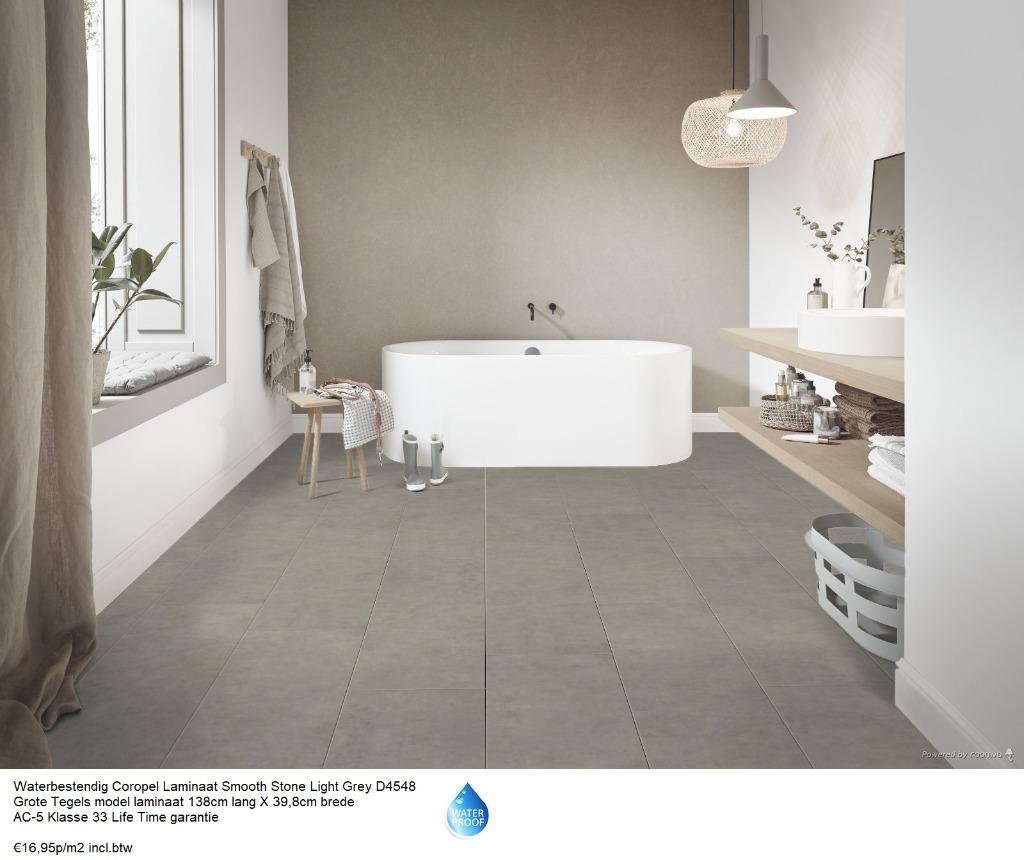Waterbestendig Grote Tegel Laminaat Light Grey €16,95p/m2, Waterbestendig tegel laminaat light grey, 75 m² of meer, Nieuw, Ophalen of Verzenden
