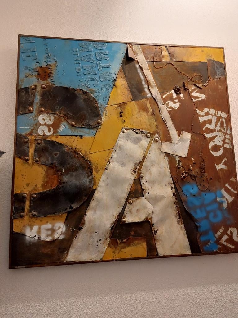 Stoer Industrieel Metalen Schilderij 90x90cm, Ophalen