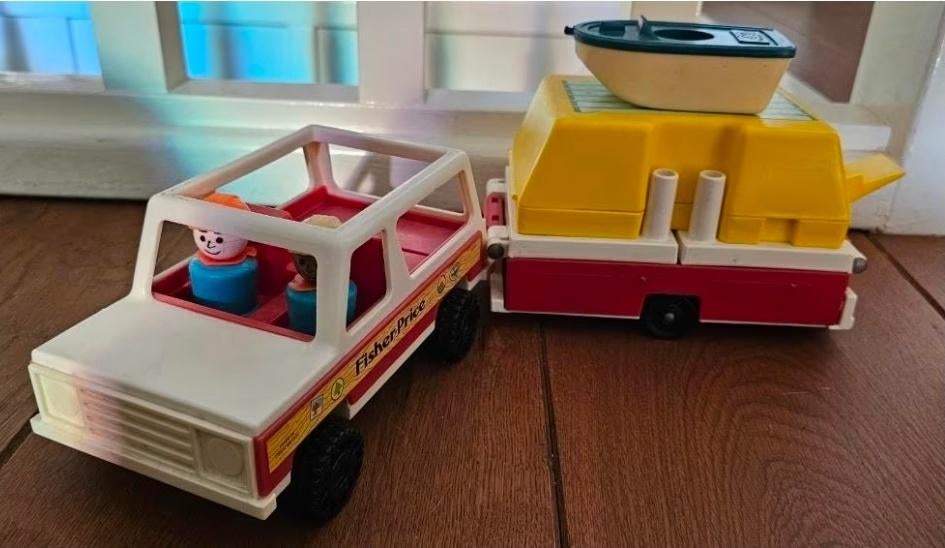Fisher price Vintage 1979- auto camper met accessoires, Ophalen, Gebruikt, Auto of Voertuig