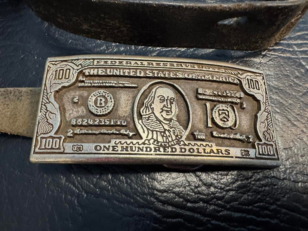 Metalen gesp buckle 100 dollar biljet USA Amerika, Losse buckle of gesp, Overige kleuren, Minder dan 95 cm, Ophalen of Verzenden