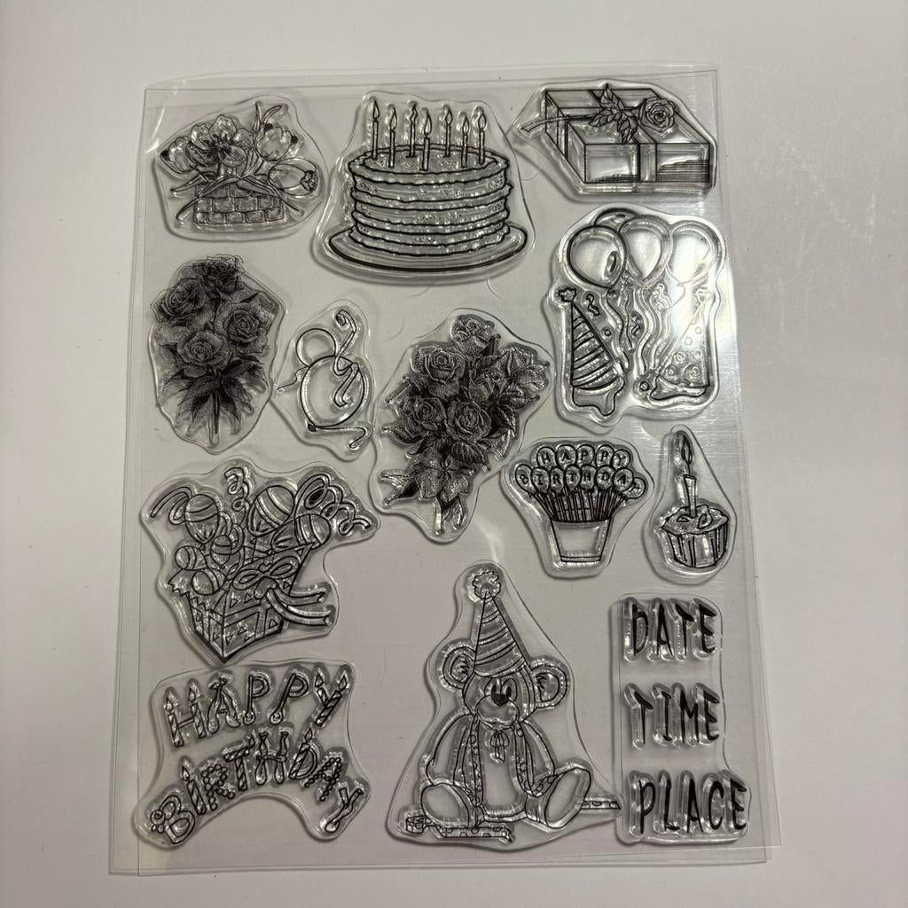 Stempel happy birthday, Ophalen of Verzenden, Zo goed als nieuw, Houten stempel