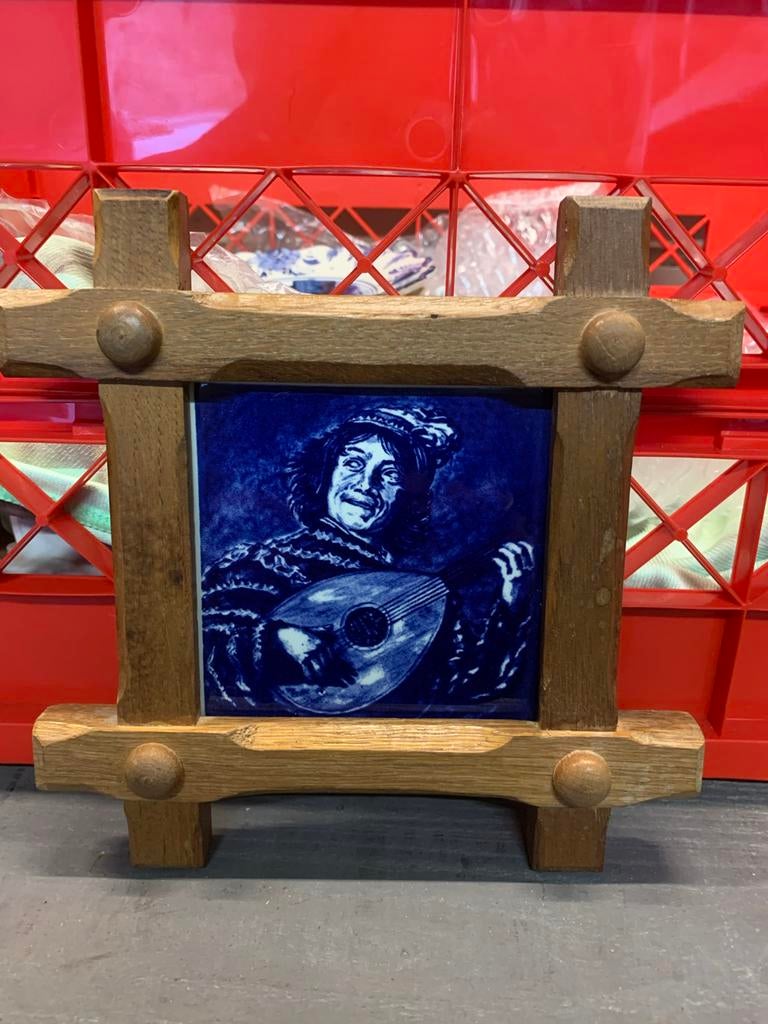 Delfts blauw tegeltje in houten lijst, Ophalen