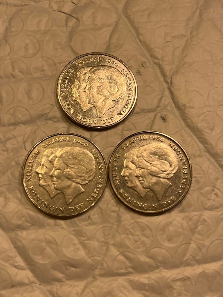 3x 1 Gulden Dubbel Kop 1980 - Koningin Beatrix, Ophalen of Verzenden, Koningin Beatrix, 1 gulden, Losse munt