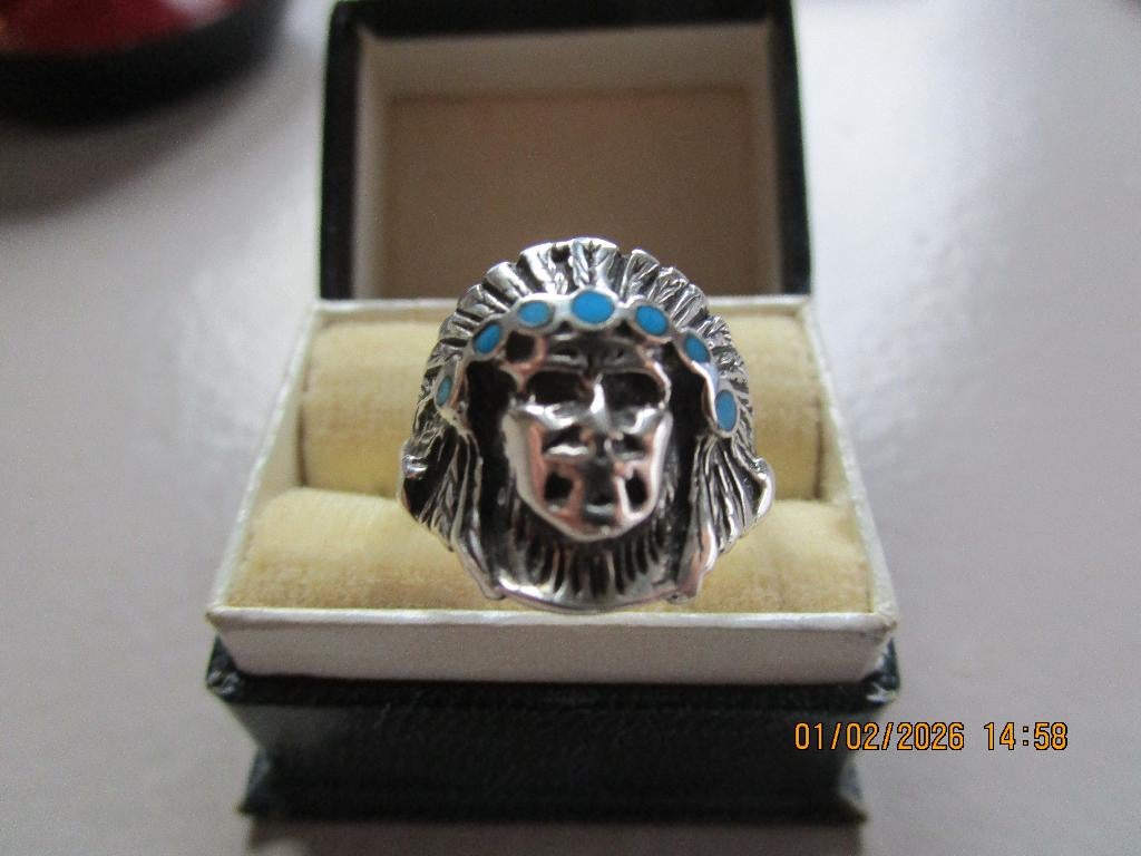 zilveren indianen ring, Ophalen of Verzenden, Met edelsteen, Dame, Zilver