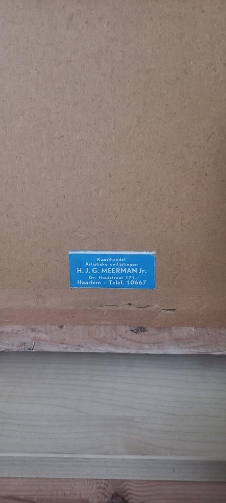 Schilderij van een straat in een gouden lijst, Antiek en Kunst, Ophalen of Verzenden