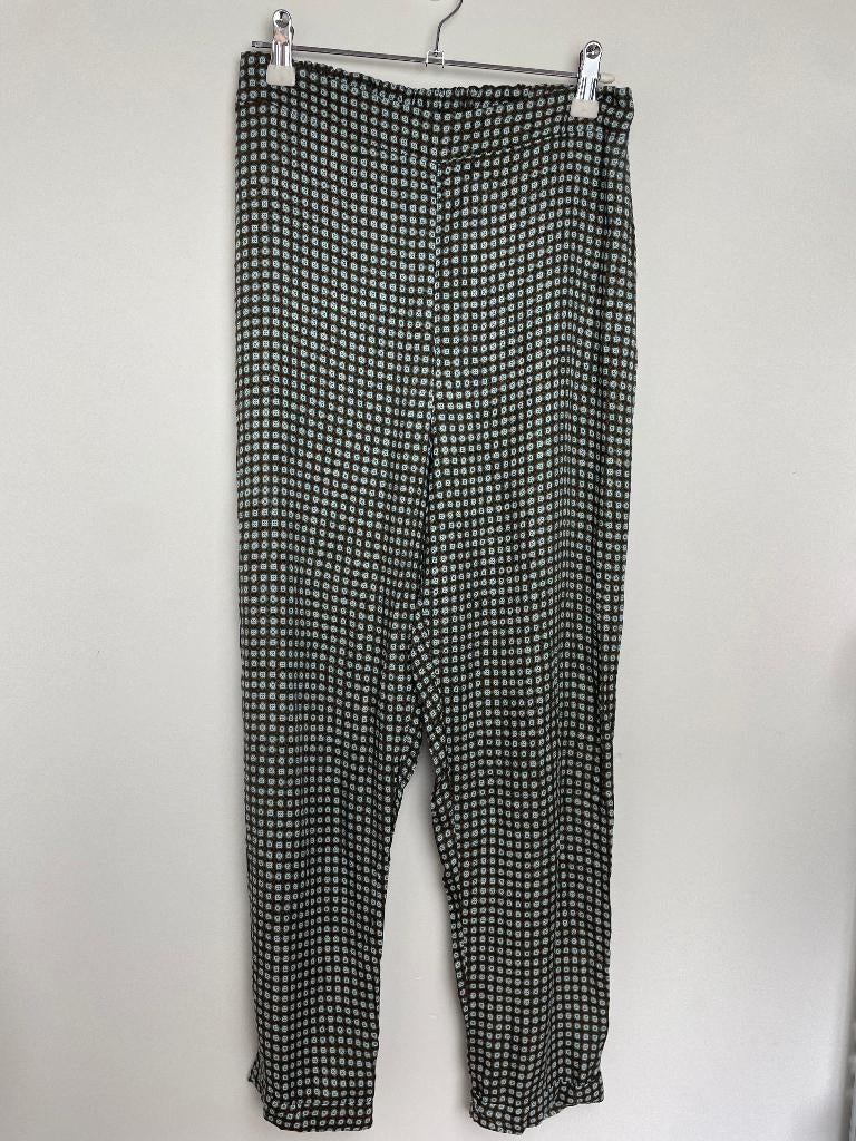 Amaya Amsterdam chiffon pull on broek bruin met print maat S, Maat 38/40 (M), Amsterdamsestraatweg 43 B, 1411AX Naarden, Bruin