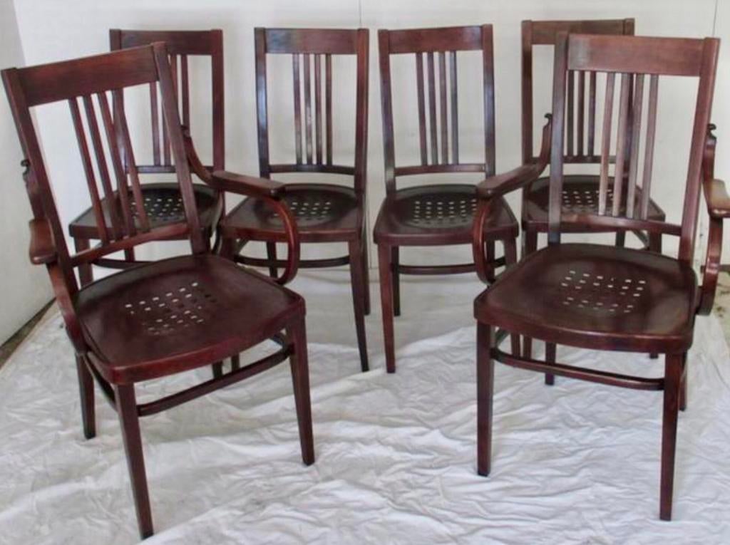 Eetkamerset; Josef Hoffmann, 4 zonder, en 2 met armleuningen, Antiek en Kunst, Ophalen