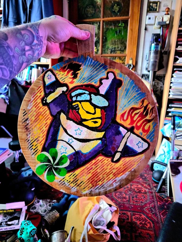 Handbeschilderde borrelplank, Antiek en Kunst, Kunst | Schilderijen | Modern, Ophalen of Verzenden