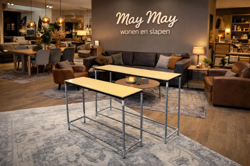 Sidetable 2-delig €189,- metaal Light Mustard /Zwart, Huis en Inrichting, Tafels | Sidetables, Ophalen, 100 tot 150 cm, Nieuw