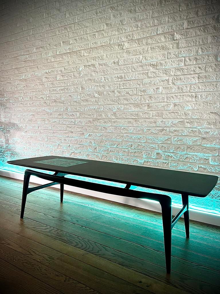 Vintage Louis van Teeffelen salontafel met tegeltableau, Huis en Inrichting, Tafels | Salontafels, Ophalen, Gebruikt, 100 tot 150 cm