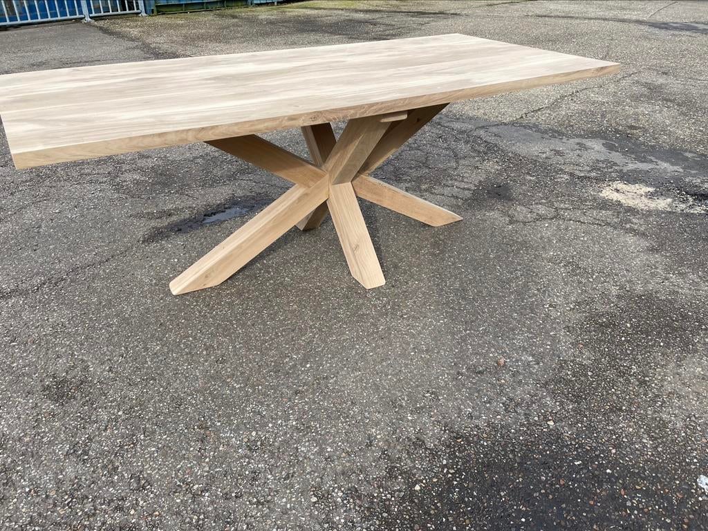 Eiken tafelblad massief met eiken onderstel op maat mogelijk, Ophalen of Verzenden, Nieuw, Eikenhout