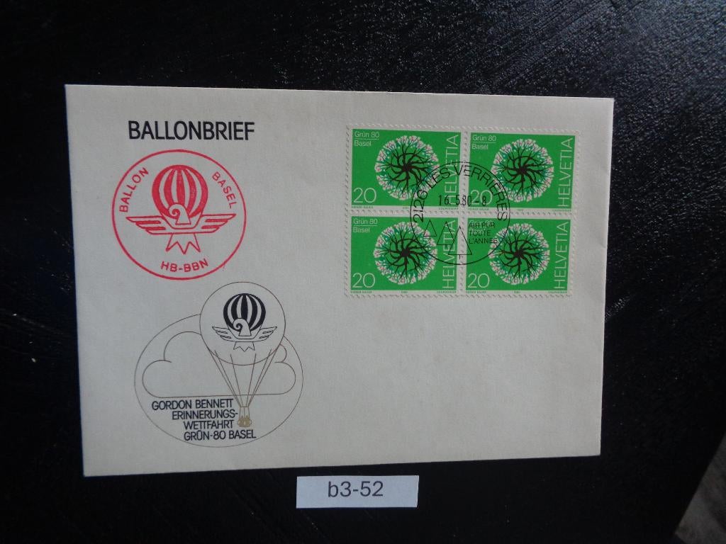 zwitserland - ballon brief 1980 (b3-52), Postzegels en Munten, Ophalen of Verzenden, Envelop