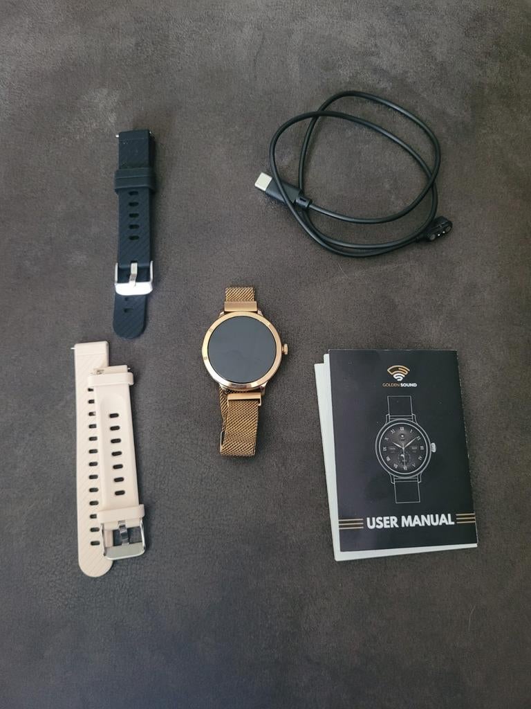 Golden Sound AMOLED Smartwatch met extra bandjes, Ophalen of Verzenden, Stappen, Zo goed als nieuw, Golden Sound