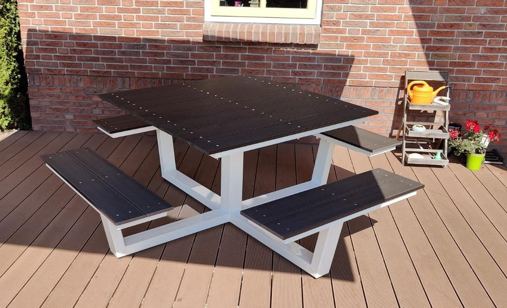 Vierkante picknicktafel Duurzaam, Staal met composiet, Tuin en Terras, Picknicktafels, Ophalen of Verzenden, Nieuw, Vierkant, Staal