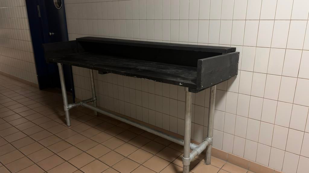 Steigerhouten Draaitafel met Steigerpijp Onderstel - 2 Meter, Ophalen, Gebruikt, 200 cm of meer, Rechthoekig