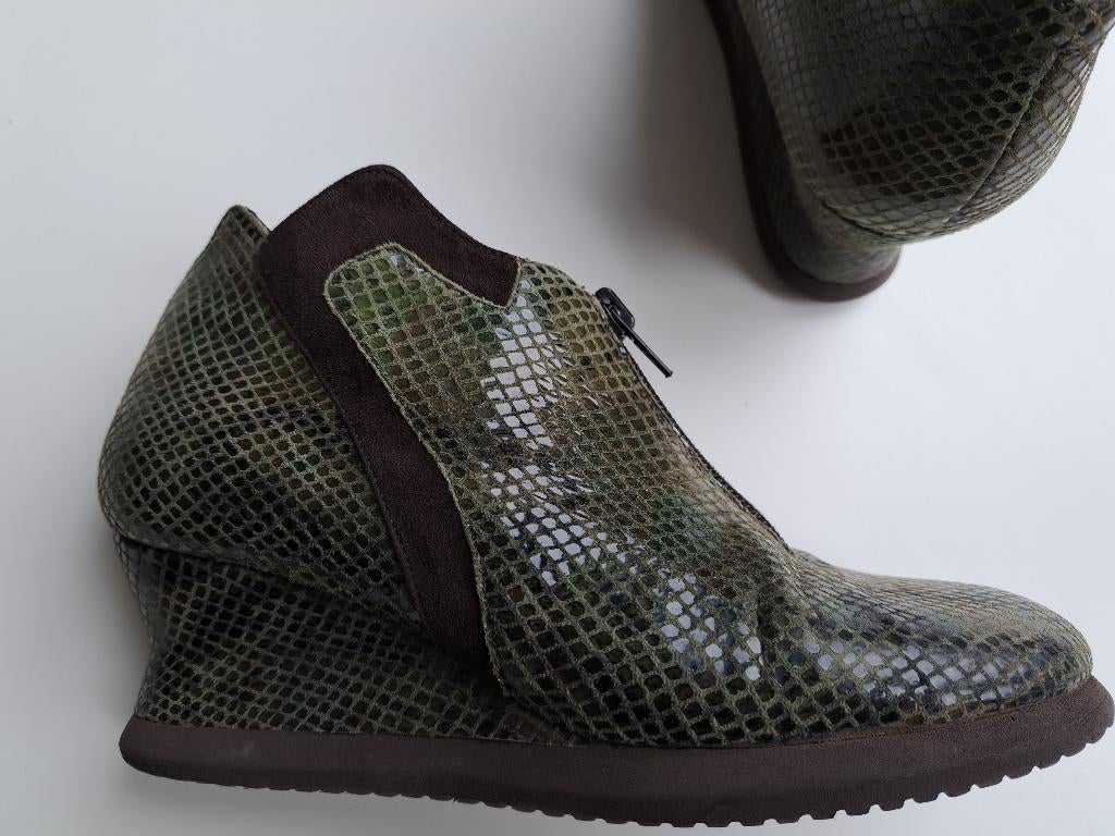 Rive Gauche enkelschoen, sleehak, groen slang 36, Kleding | Dames, Schoenen, Zo goed als nieuw, Lage of Enkellaarzen, Groen, Ophalen of Verzenden