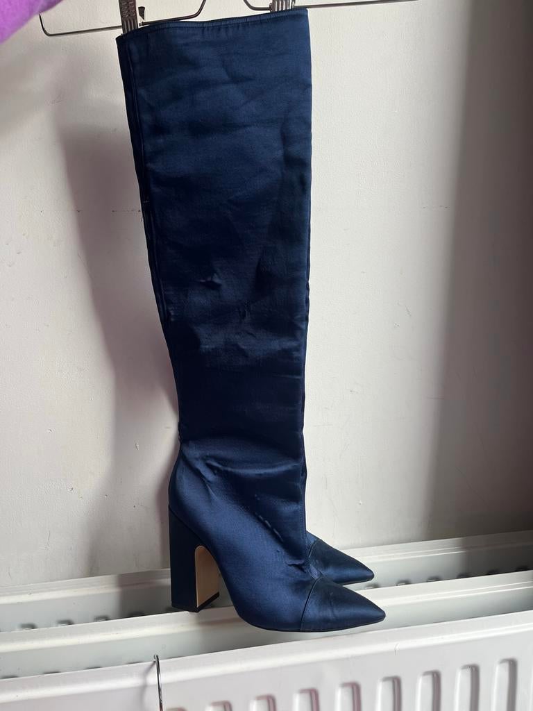 Blauwe satijnen overknee laarzen sexy overnkee boots satin, Ophalen, Hoge laarzen, Blauw, Zo goed als nieuw