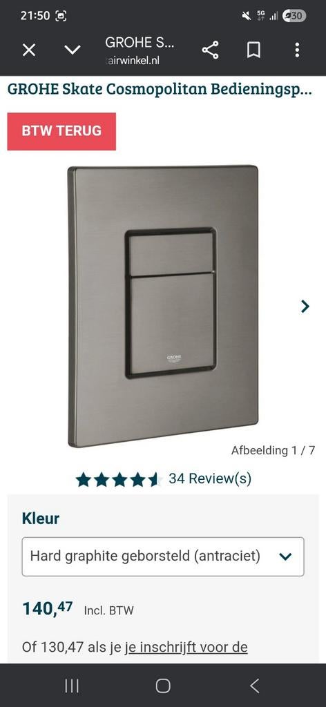Nieuwe Grohe toilet drukknop, Ophalen of Verzenden, Nieuw