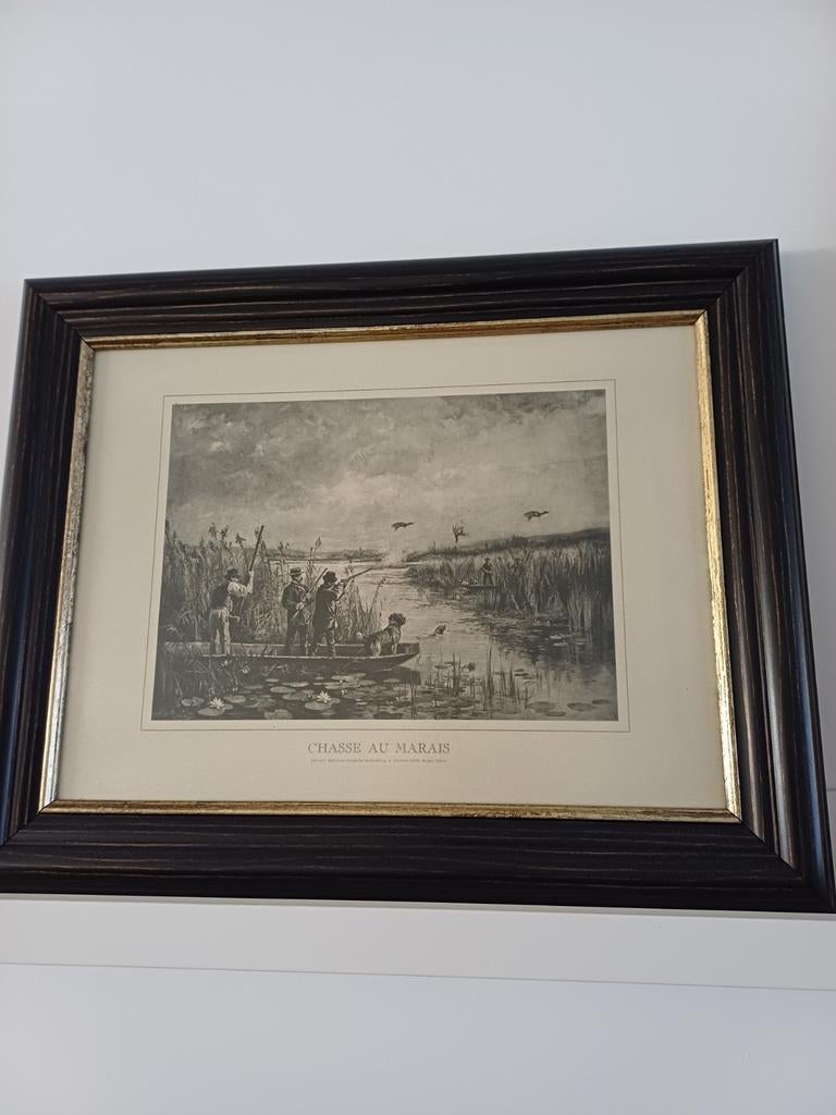 Klassieke print in lijst - Chasse au Marais, Antiek en Kunst, Ophalen of Verzenden