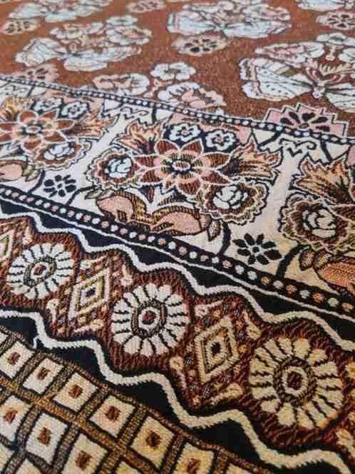 Vintage Grandfoulard bruintinten zalm vlinders 205/183, Gebruikt, Etten-Leur, DJT@dejuistetoon.eu, Ophalen of Verzenden