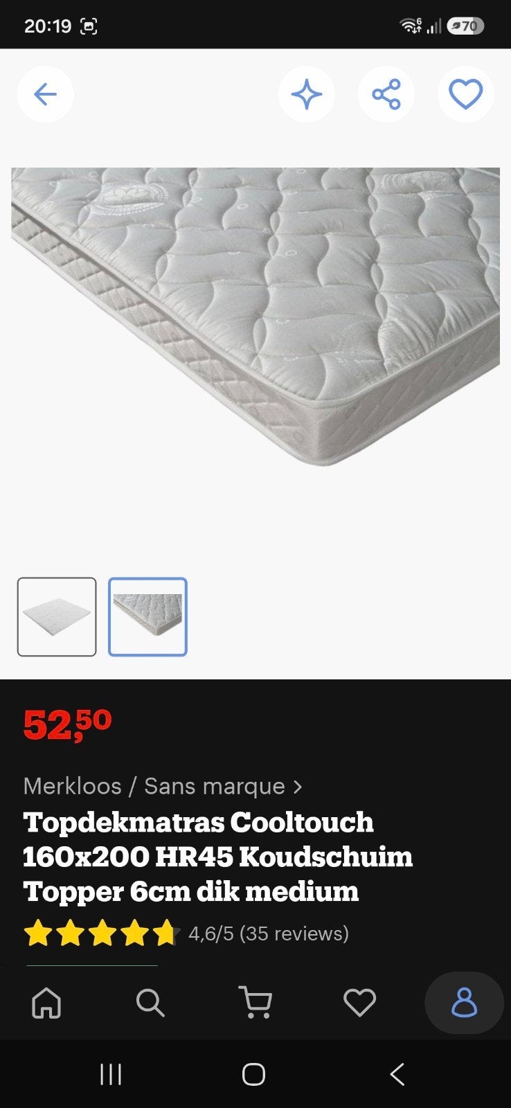 Topdekmatras Cooltouch 160x200 HR45 Koudschuim Topper, Ophalen, Tweepersoons, Zo goed als nieuw, Matras