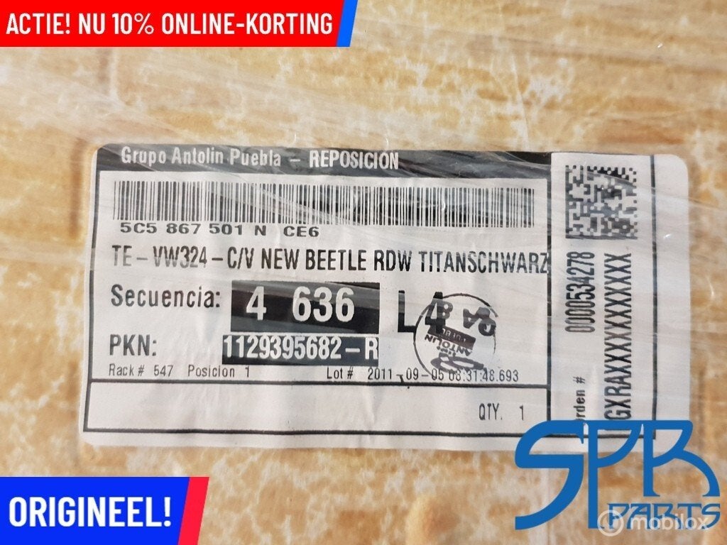 Hemel HEMELBEKLEDING Beetle 5C ZWART OPEN DAK PANO SCHAAL, Gebruikt, Volkswagen, Ophalen of Verzenden, Volkswagen