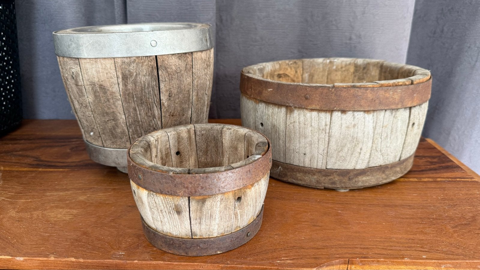 Set van 3 antieke eikenhouten kaasmallen, Gebruikt, Minder dan 30 cm, Minder dan 60 cm, Rond