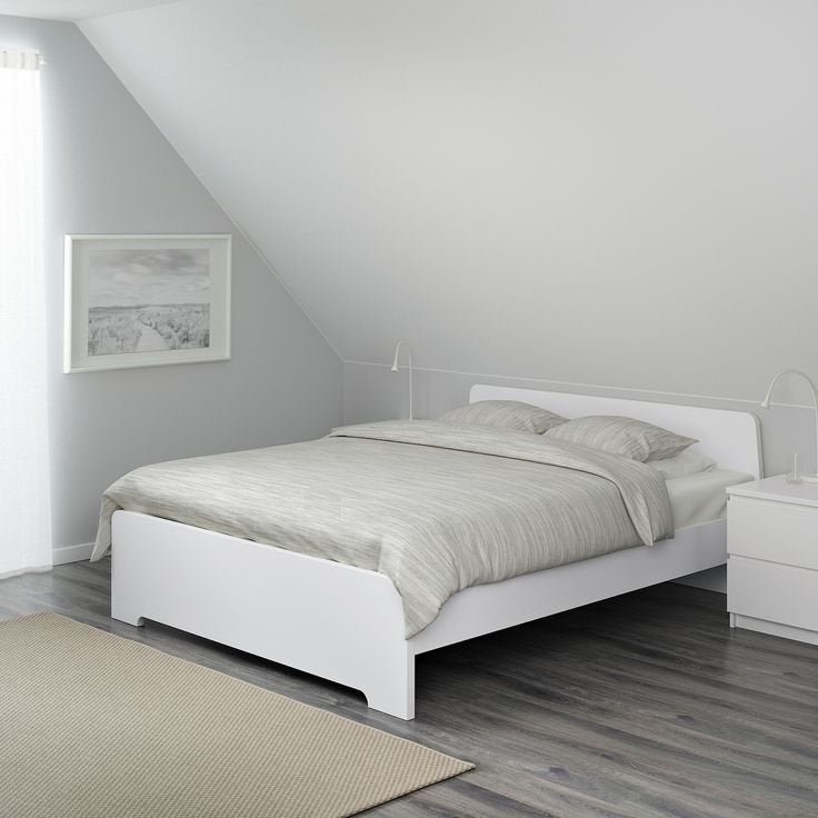 IKEA ASKVOLL bed 140x200 - Wit tweepersoonsbed, Ophalen, Gebruikt, Wit, Tweepersoons