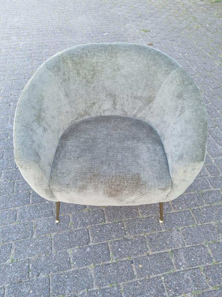 Vintage Groene Kuipstoel met Gouden Poten, Ophalen, Gebruikt, Overige kleuren, Stof