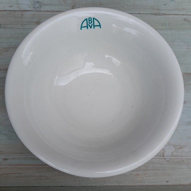 Witte beslag- of mengkom  met logo van ABVA, Ophalen of Verzenden, Steen/keramiek, Wit, Overige merken