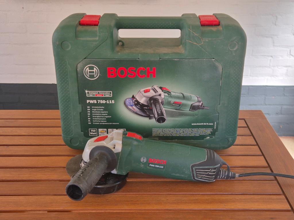 Bosch PWS 750-115 haakse slijper 115 mm - compleet, Ophalen of Verzenden, Gebruikt, 700 tot 1000 watt, Haakse handslijpmachine