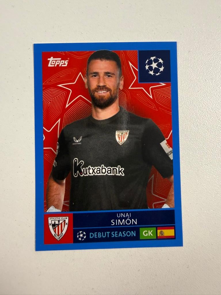 Unai Simon Blue Parallel Champions League 2025-26 Sticker, Ophalen of Verzenden, Nieuw, Buitenlandse clubs, Poster, Plaatje of Sticker