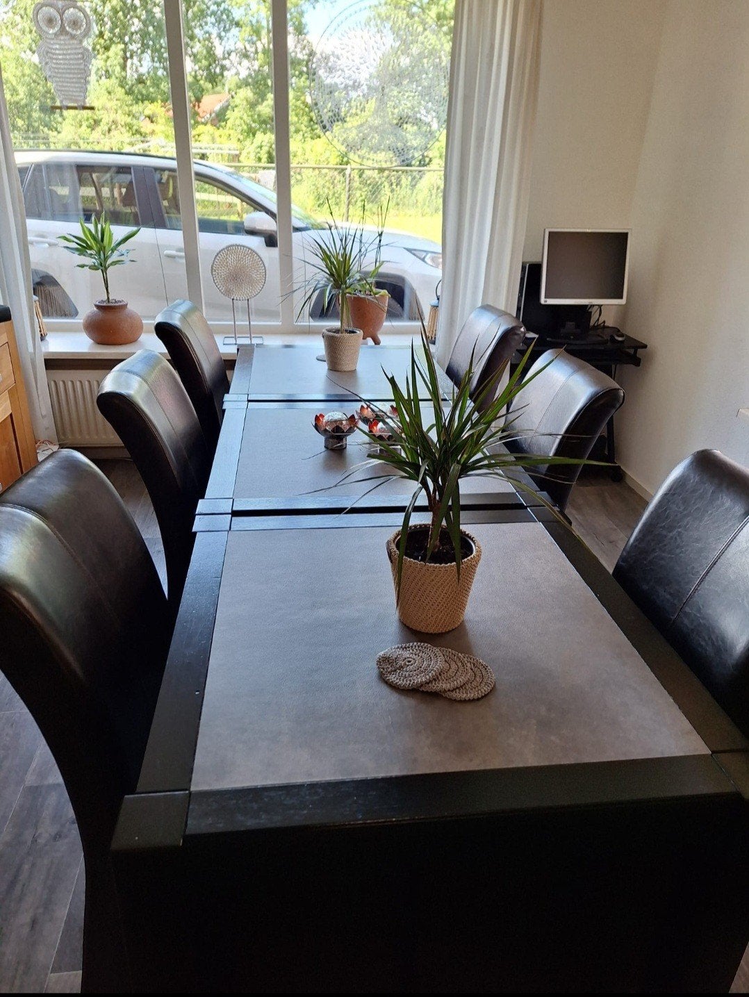 3 Zware handgemaakte Meranti hardhouten tafels 80x80x77cm, Huis en Inrichting, Ophalen, Gebruikt, 50 tot 100 cm, Vierkant