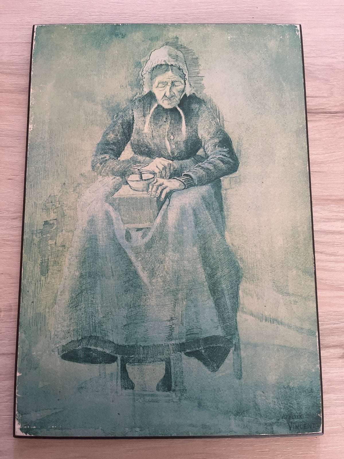 Vintage Athena Plaque: Van Gogh's 'Grinding Coffee', Antiek en Kunst, Kunst | Schilderijen | Klassiek, Ophalen, Portret of Personen