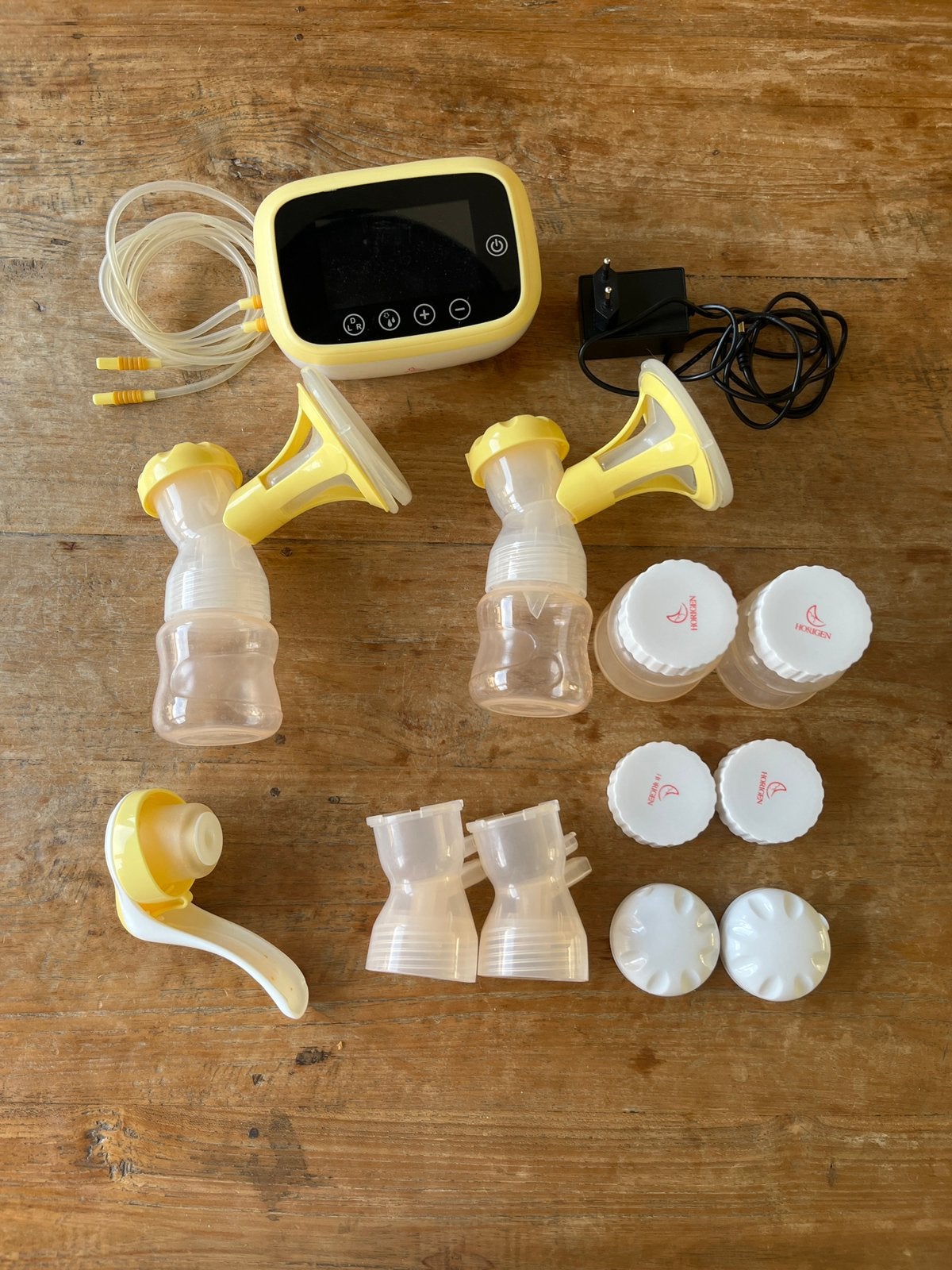 Horigen dubbele elektrische borstkolf met accessoires, Kinderen en Baby's, Babyvoeding en Toebehoren, Ophalen of Verzenden, Gebruikt