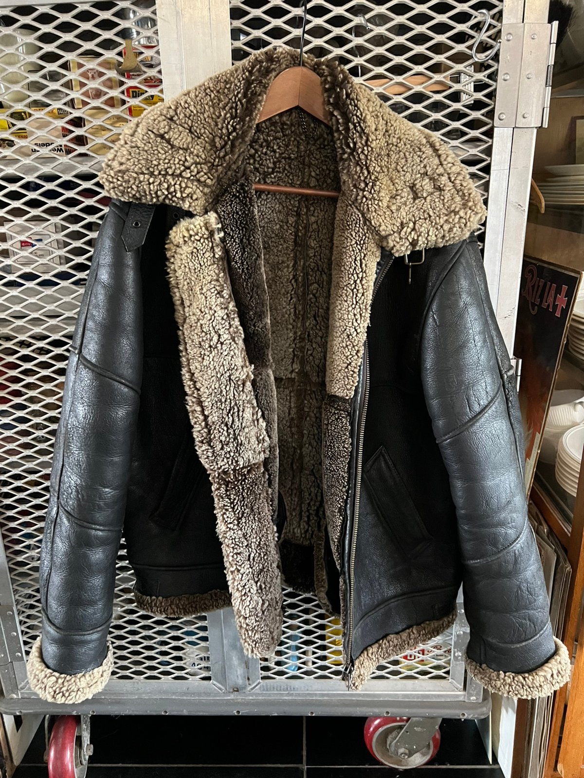 VINTAGE LAMSLEDEREN PILOTENJAS, Kleding | Heren, Ophalen of Verzenden, Gedragen, Overige maten, Bruin