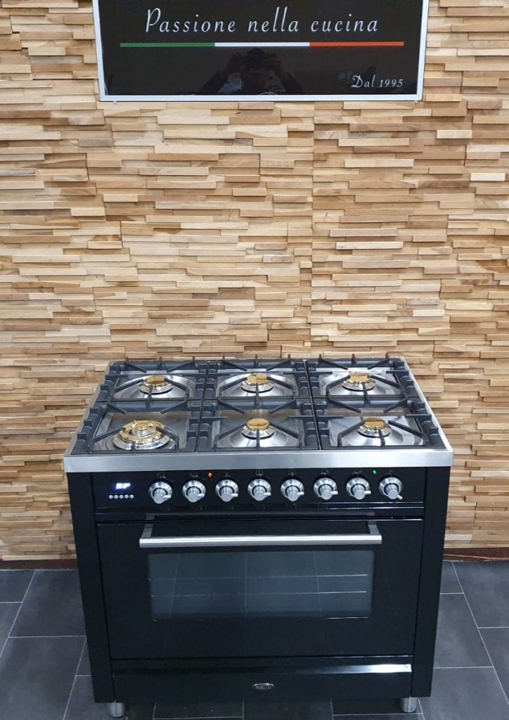 Luxe Boretti Fornuis 90cm hoogglans zwart 300 oven 6 pits, Witgoed en Apparatuur, Niet ingevuld, 60 cm of meer, Niet ingevuld